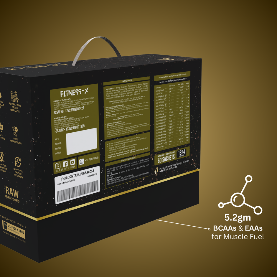 Buy Fitness X 24g Whey Protein Concentrate Raw 60 Sachets