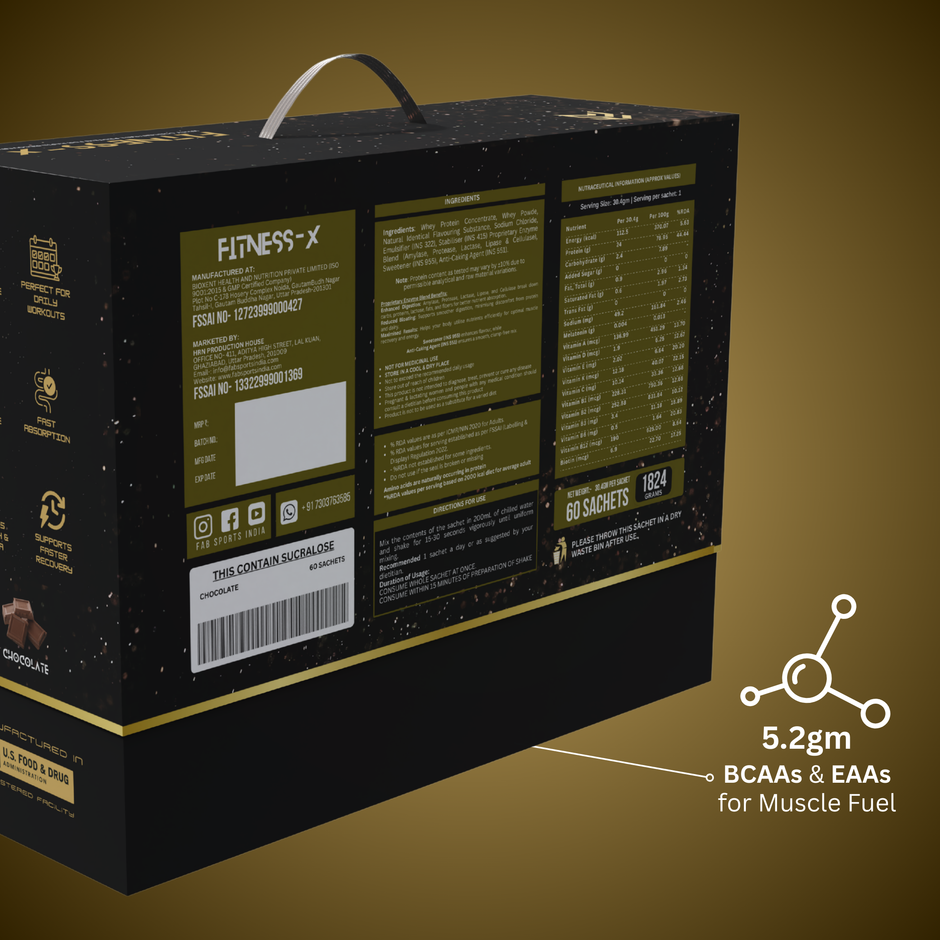 Fitness X –  24g Whey Concentrate Protein Chocolate 60 Sachets