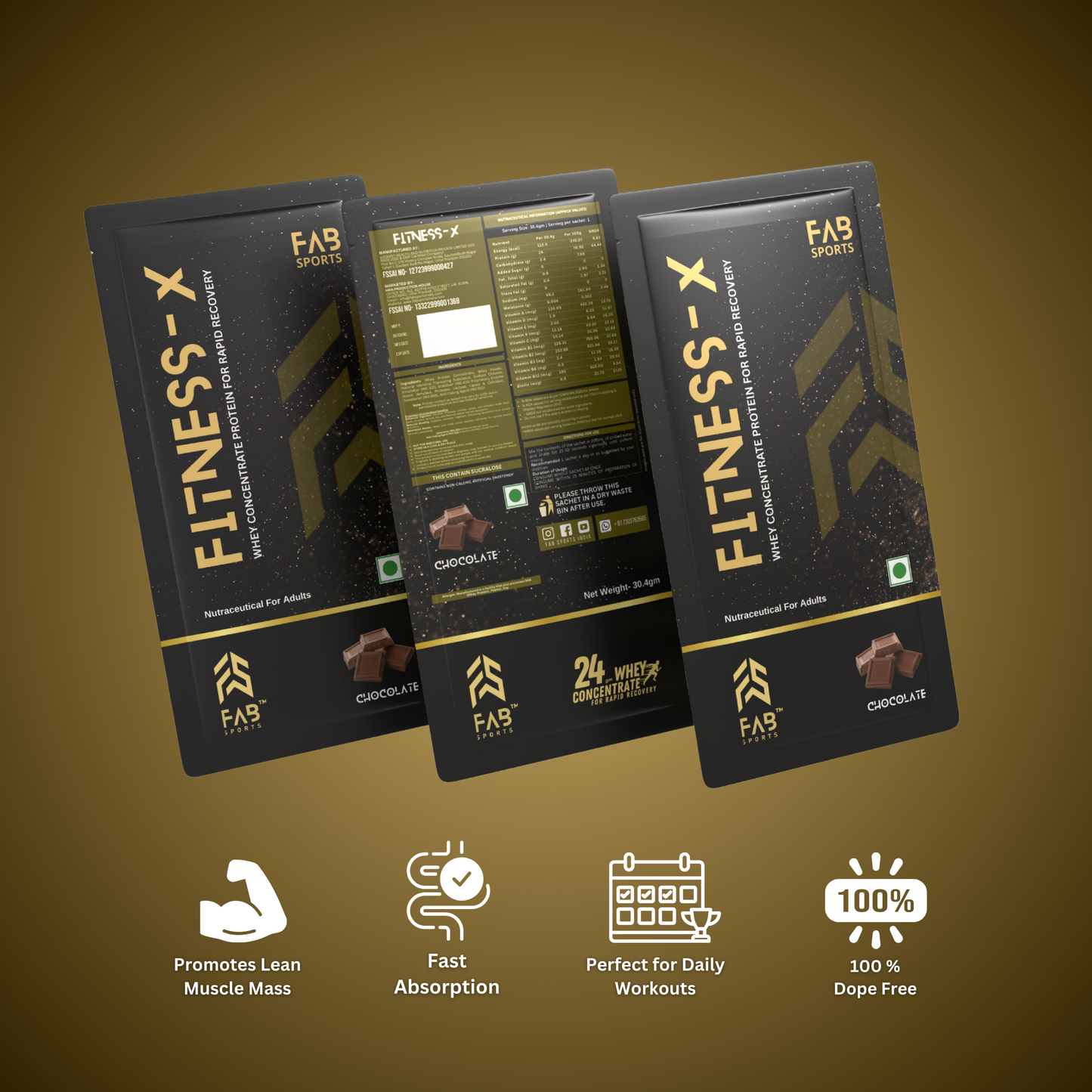 Fitness X –  24g Whey Concentrate Protein Chocolate 30 Sachets