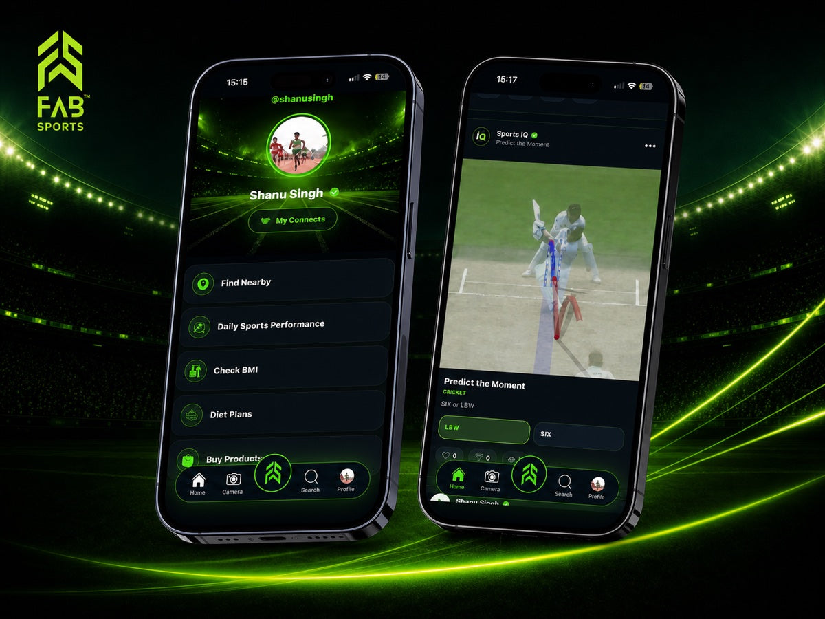 FAB SPORTS athlete profile and Sports IQ app screens